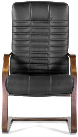 Кресло для приемных и переговорных "Атлант-экстра", кожа, дерево (орех), черное