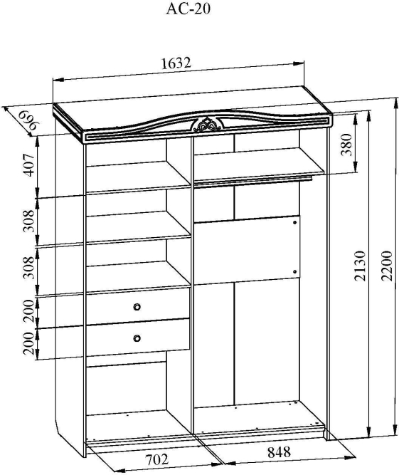Шкаф-купе Ассоль АС-20 белое дерево