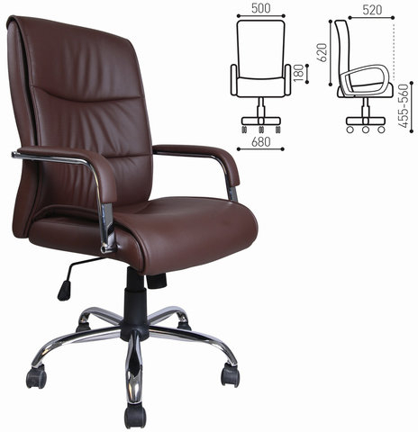Кресло офисное BRABIX "Space EX-508", экокожа, хром, коричневое, 531164