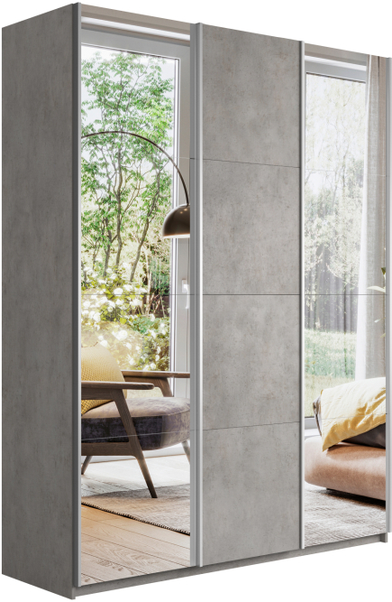 Шкаф-купе Прайм 3-х дверный (Зеркало/ЛДСП/Зеркало) Бетон