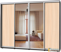 Шкаф купе 4х дв Комби 1 Дуб молочный|Зеркало