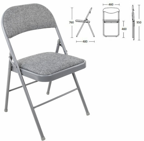 Стул складной BRABIX "Golf Plus CF-003 КОМФОРТ", серый каркас, серая ткань, 532890