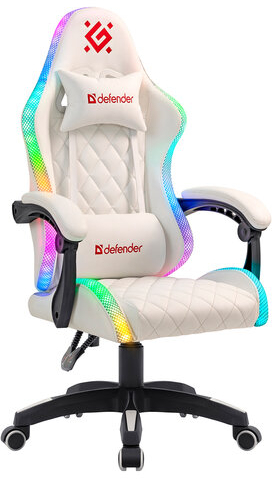 Кресло компьютерное DEFENDER Energy, 2 подушки, RGB подсветка, экокожа, белое, ш/к 24605, 64557