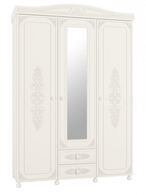 Шкаф трёхстворчатый с зеркалом Ассоль АС-27 белое дерево