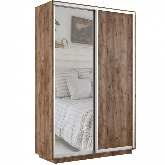 Шкаф-купе Экспресс 2-х дверный ( ЛДСП/Зеркало) Крафт табачный