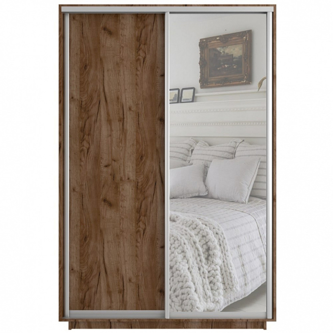 Шкаф-купе Экспресс 2-х дверный ( ЛДСП/Зеркало) Крафт табачный