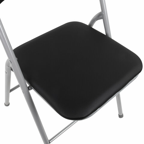 Стул складной BRABIX &quot;Golf CF-007&quot;, серебристый каркас, кожзам чёрный, 532891