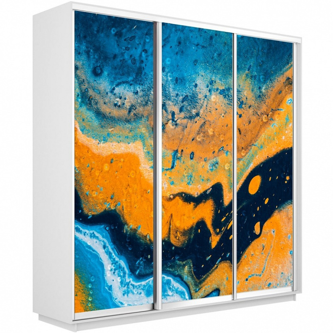 Шкаф-купе Экспресс 3-х дверный (Фото №1006 Абстракция оранжево-голубая)