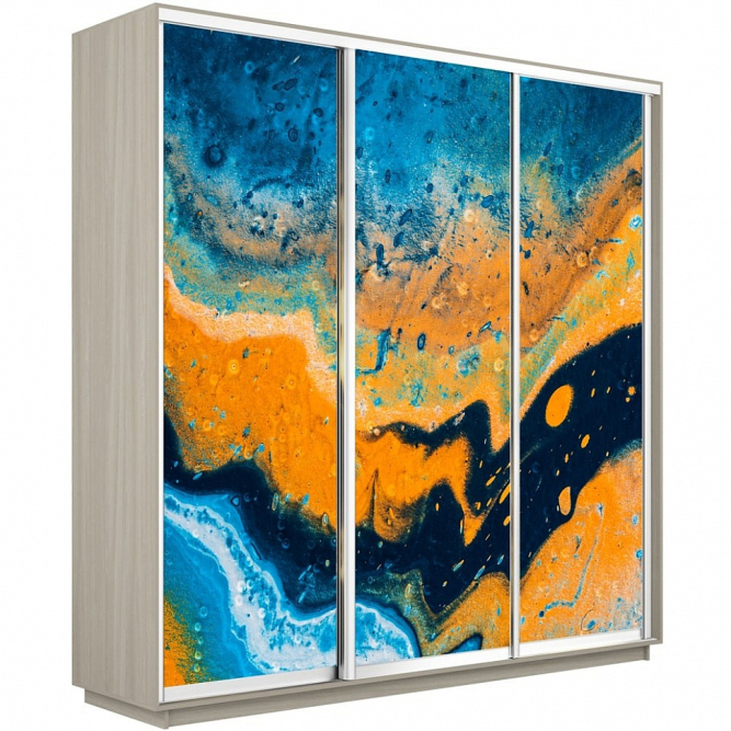 Шкаф-купе Экспресс 3-х дверный (Фото №1006 Абстракция оранжево-голубая)