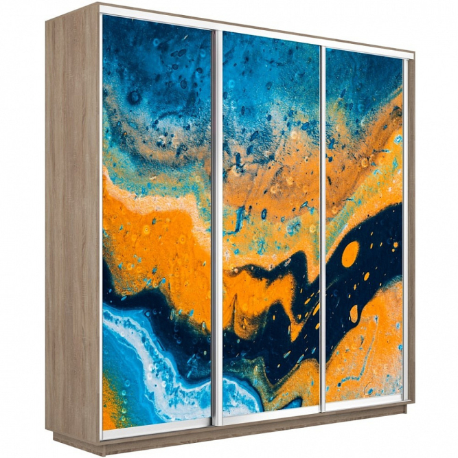 Шкаф-купе Экспресс 3-х дверный (Фото №1006 Абстракция оранжево-голубая)
