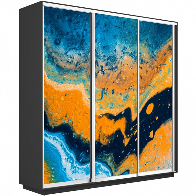 Шкаф-купе Экспресс 3-х дверный (Фото №1006 Абстракция оранжево-голубая)