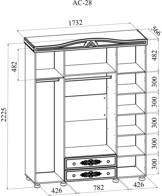 Шкаф четырехстворчатый Ассоль АС-28 белое дерево