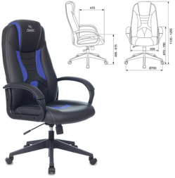 Кресло компьютерное ZOMBIE 8, 2 подушки, экокожа, черное/синее, 1583066