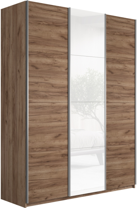 Шкаф-купе Прайм 3-х дверный (ЛДСП/Стекло белое/ЛДСП) Крафт табачный