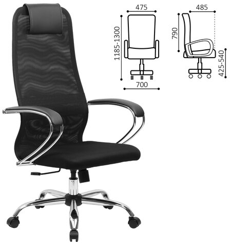 Кресло BRABIX PREMIUM "Ultimate EX-800" хром, плотная двойная сетка Х2, черное, 532911