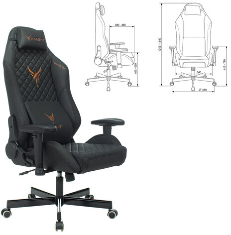 Кресло компьютерное Knight EXPLORE, 2 подушки, экокожа премиум, черное, 1628885