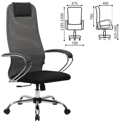 Кресло офисное BRABIX PREMIUM "Ultimate EX-800" хром, плотная двойная сетка Х2, черное/серое, 532912