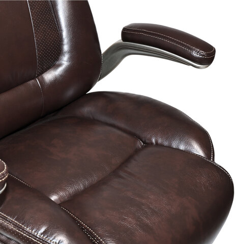 Кресло HAWASAN "Cruise EX-565", откидные подлокотники, рециклированная кожа, коричневое, 532973