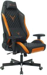 Кресло компьютерное Knight EXPLORE, 2 подушки, экокожа премиум, черное/оранжевое, 1628886