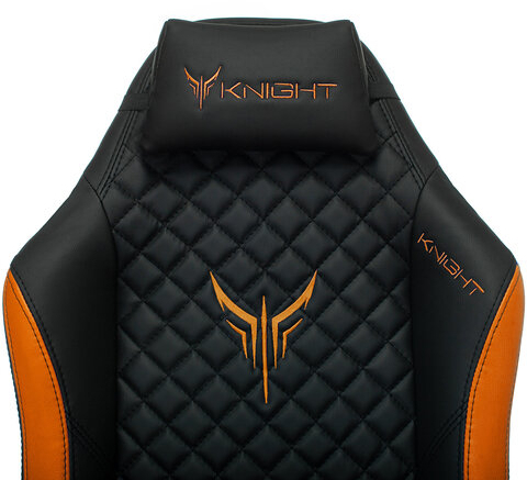 Кресло компьютерное Knight EXPLORE, 2 подушки, экокожа премиум, черное/оранжевое, 1628886