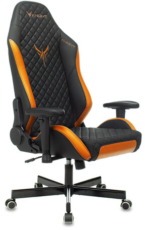 Кресло компьютерное Knight EXPLORE, 2 подушки, экокожа премиум, черное/оранжевое, 1628886