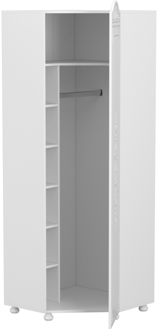 Шкаф угловой Ассоль АС-521К (левый c короной) белое дерево