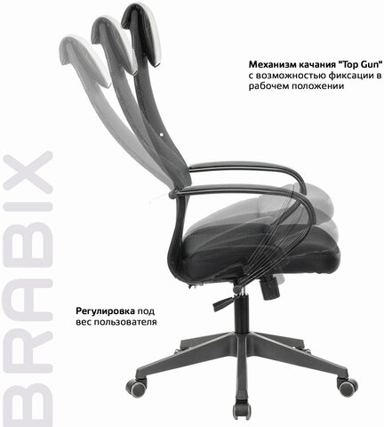 Кресло офисное BRABIX PREMIUM "Stalker EX-608 PL", ткань-сетка/кожзам, черное, 532090