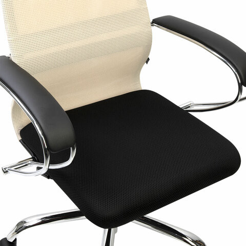 Кресло офисное BRABIX PREMIUM "Ultimate EX-800" хром, плотная двойная сетка Х2, черное/бежевое, 532913