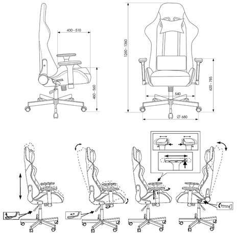 Кресло компьютерное Knight ARMOR, 2 подушки, экокожа премиум, черное, 1628888