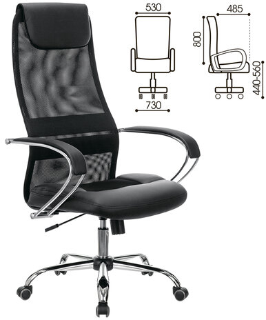 Кресло офисное BRABIX PREMIUM "Stalker EX-608 CH", хром, ткань-сетка/кожзам, черное, 532091