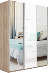 Шкаф-купе Прайм 3-х дверный (Зеркало/Стекло белое/Зеркало) Сонома