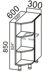 Стол-рабочий С300тп (540) (торцевой с полками) Бостон