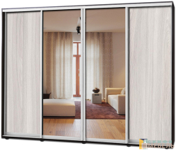 Шкаф купе 4х дв Комби 1 Ясень шимо светлый|Зеркало