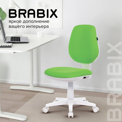 Кресло BRABIX "Fancy MG-201W", без подлокотников, пластик белый, салатовое, 532414, MG-201W_532414