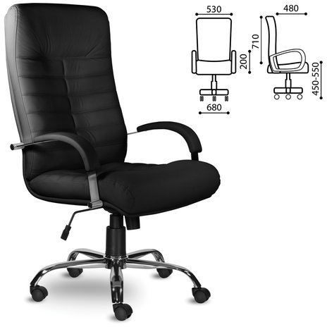 Кресло из натуральной кожи "Орион", хром, монолитный каркас, черное