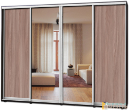 Шкаф купе 4х дв Комби 1 Ясень шимо темный|Зеркало