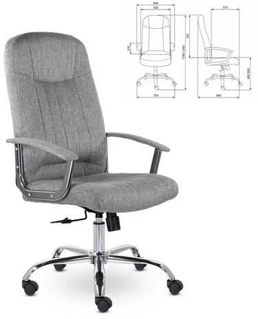 Кресло офисное "Бостон", CH-277, хром, ткань, серый (M-02)