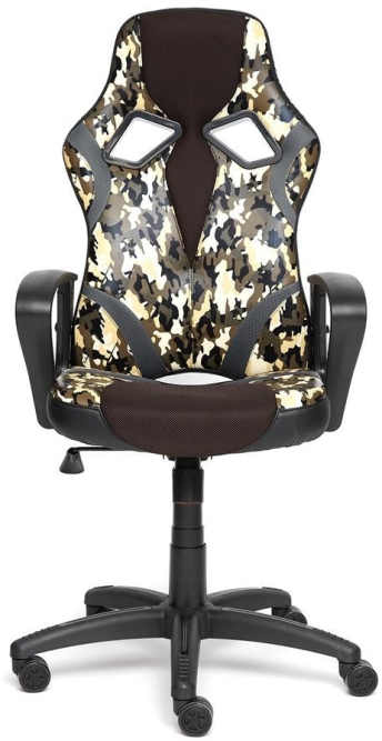 Кресло RUNNER MILITARY кож/зам/ткань, хаки/коричневый/серый