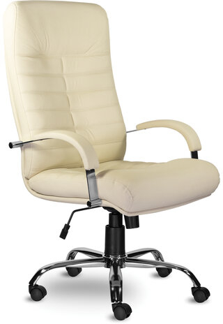Кресло из натуральной кожи "Орион", хром, монолитный каркас, бежевое