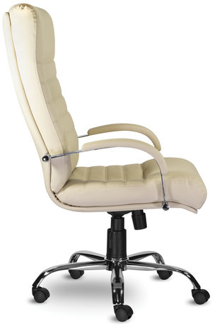 Кресло из натуральной кожи "Орион", хром, монолитный каркас, бежевое