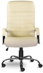 Кресло из натуральной кожи "Орион", хром, монолитный каркас, бежевое