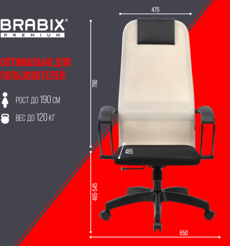 Кресло BRABIX PREMIUM "Ultimate EX-800" пластик, плотная двойная сетка Х2, черное/бежевое, 532916