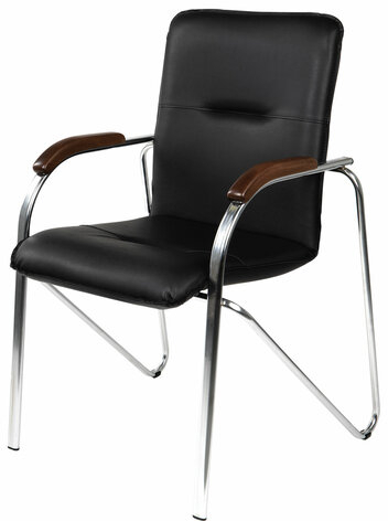 Кресло для приемных и переговорных "Samba", деревянные накладки, хромированный каркас, кожзам черный