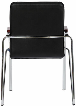 Кресло для приемных и переговорных "Samba", деревянные накладки, хромированный каркас, кожзам черный