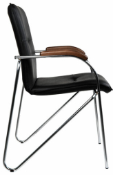 Кресло для приемных и переговорных "Samba", деревянные накладки, хромированный каркас, кожзам черный