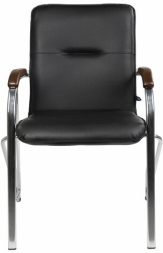 Кресло для приемных и переговорных "Samba", деревянные накладки, хромированный каркас, кожзам черный