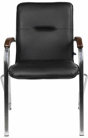 Кресло для приемных и переговорных "Samba", деревянные накладки, хромированный каркас, кожзам черный