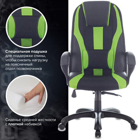 Кресло компьютерное BRABIX PREMIUM "Rapid GM-102", НАГРУЗКА 180 кг, экокожа/ткань, черное/зеленое, 532419, GM-102_532419