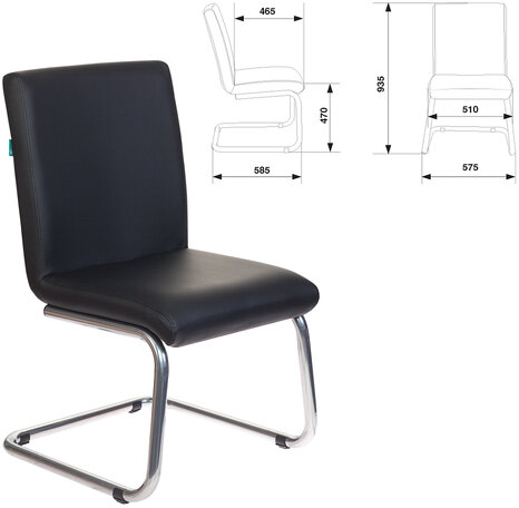Кресло для приемных и переговорных CH-250-V, хром, экокожа, черное, 1098331