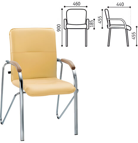 Кресло для приемных и переговорных "Samba", деревянные накладки, хромированый каркас, кожзам песоч.